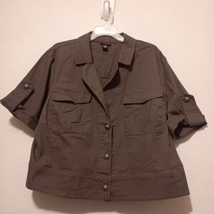 Lane Bryan Jacket Short Sleeve ‎ Sz22/24 Dark Green Pockets Button Front